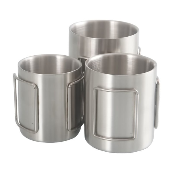 (200 / 300 / 400 ml) 3 dobbeltveggede kopper i rustfritt stål - med sammenleggbart håndtak