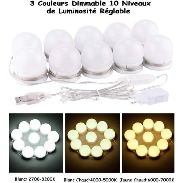 Mirror Light, 10 Bulbs Hollywood LED Light Kit Dimmable Cosmetic