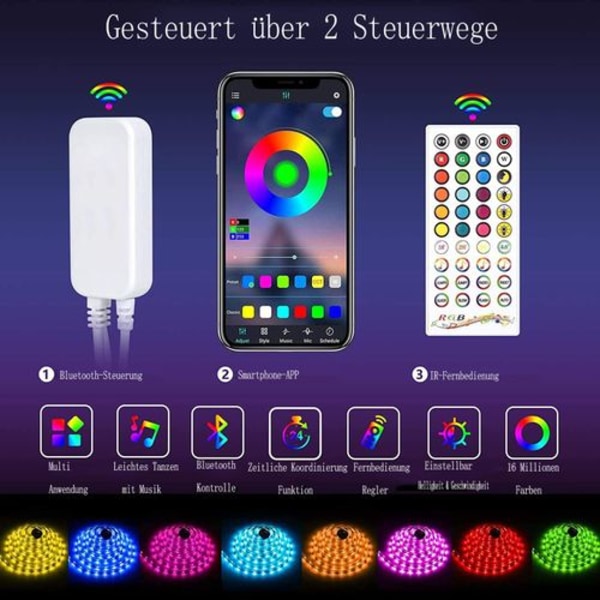 LED-stripe 20m Bluetooth RGB LED-stripe fargeskiftende LED-lyskjede