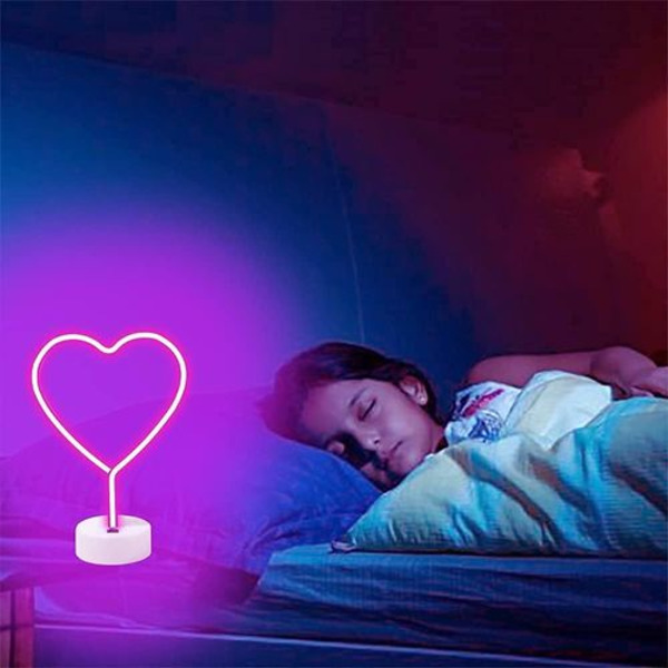 Hjerteformet lyserød LED-neon - Hjerteformet dekorativ bordlampe (dekorativt lys, neonlys,