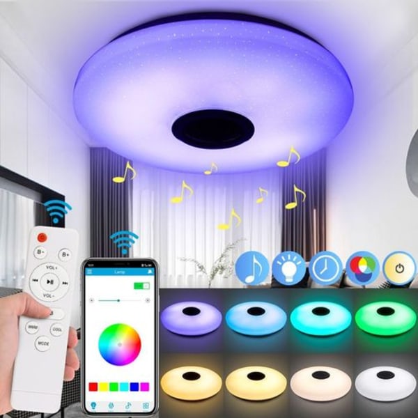 28W LED-musikktaklampe RGBW dimbar Bluetooth-høyttaler APP-kontroll