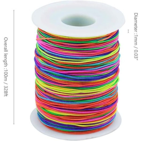 100 m elastisk snor i regnbuefarver - elastisk stoftråd