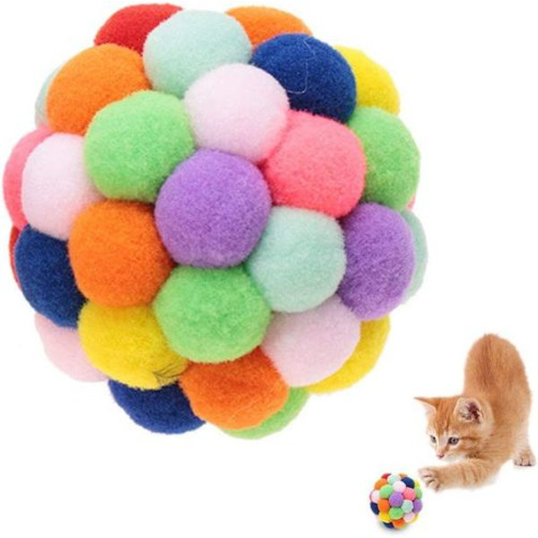 Myke, lette pom poms for katter - Interaktive, i ulike farger - Fylte baller