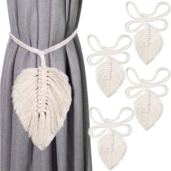 4-pack Boho-blad gardinupphängningar i bomull, macramé