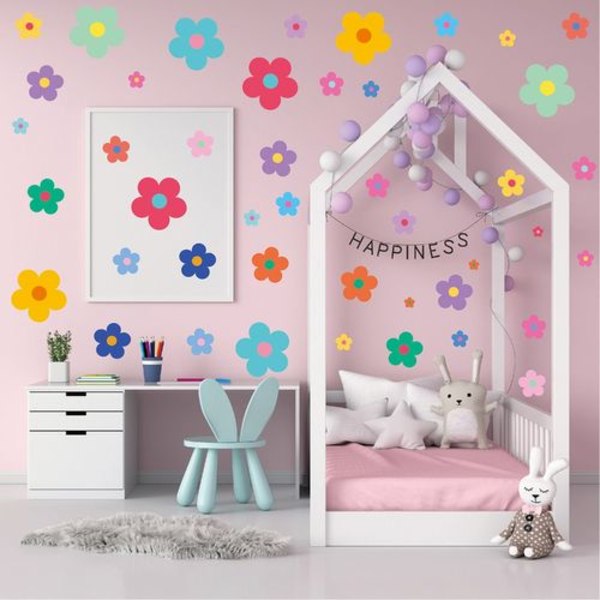 8 st färgglada små blommor väggdekaler söta retro blommor plantskola