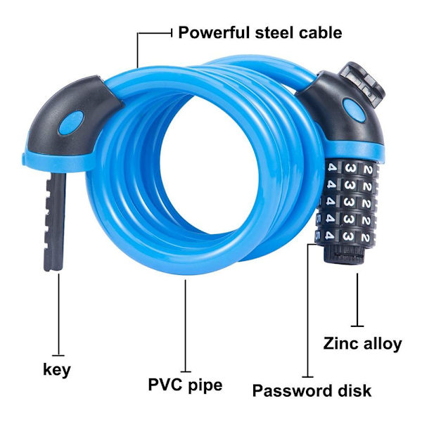 Kabellås sikkerhedsniveau meget højt, 5 cifre, blå