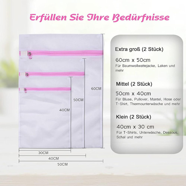 Pakke med 10 mesh vaskeposer med 4 bh vaskeposer - glidelås,