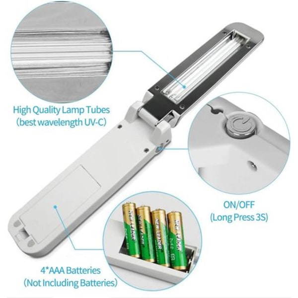 UV-lampe, bærbar UV-lampe, UVC-lampeeffekt opptil 99%, UV-mobilrenser USB