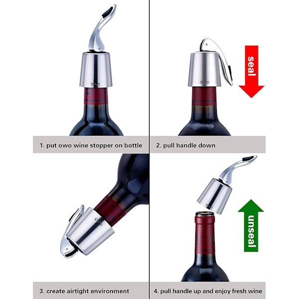 Vinstop til åbnede vinflasker, rustfrit stål vinstop beskytter (Silber-1)