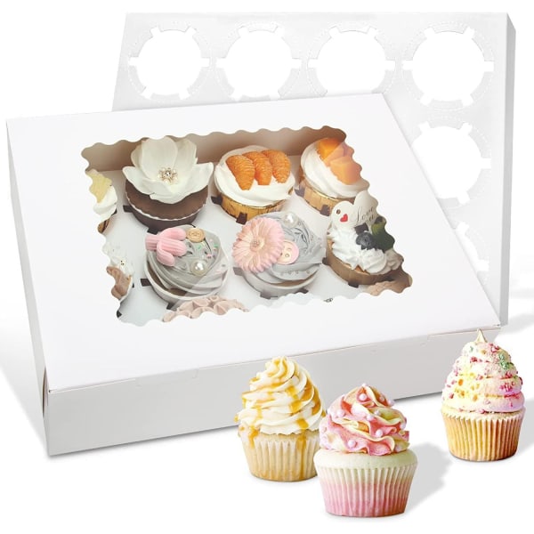 Sæt med 12 cupcake-æsker med 12 huller og vindue Hvid, 32,7 x 25 x 9 cm (13 x 9,8 x 3,54\")