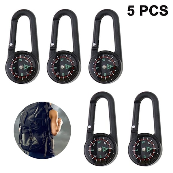 Kompass med karabinkrok, metall, for fotturer/reiser/camping