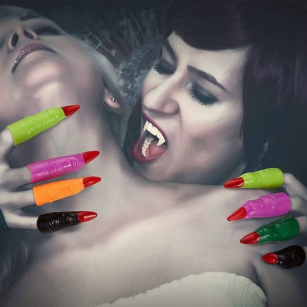 40 stycken Halloween färgglada häxfingrar för läsning, plastfingerdockor,