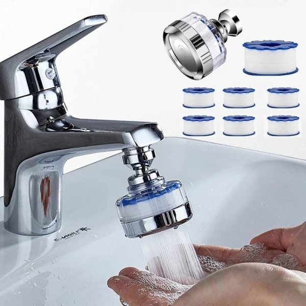 Faucett Vannfilter, Universell Anti-Kalk Vannfilter med 6 PP Bomullsfilterelementer, 360° Roterende Sprayhode -