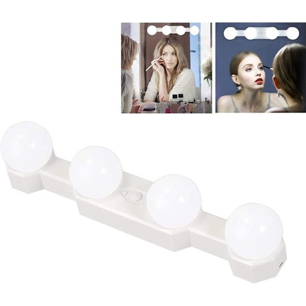 Stykke makeup lys, spejl lys, makeup lys, lysstyrke justerbar, USB/batt