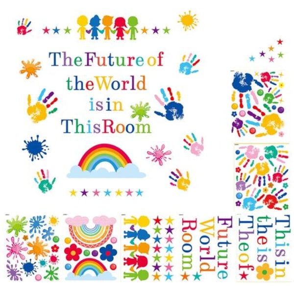 Färgglada inspirerande citat Väggdekaler Paint Splash Handprint Wall Stickers