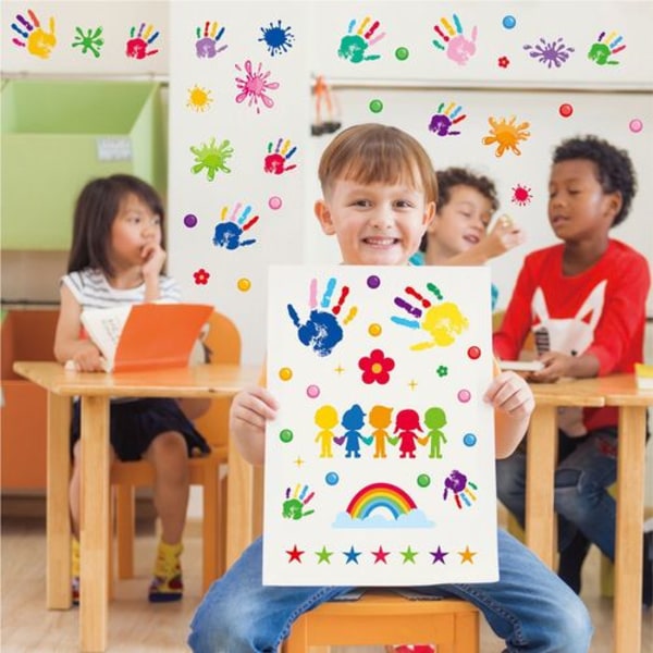 Barneveggdekorasjoner, håndavtrykk. Inspirasjon til veggklistremerker i klasserommet