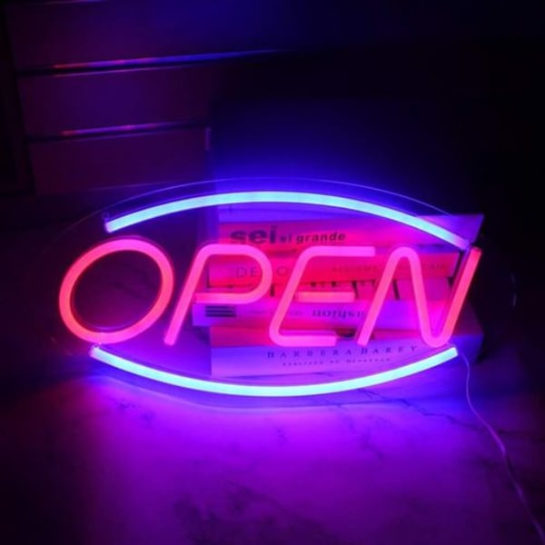 Neon öppen skylt för företag, två ljuslägen, kontinuerligt blinkande