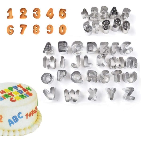 Sæt med 36 alfabet-bogstavs-kageudstikkere, kageudstikkere i rustfrit stål med holdbar opbevaringsboks til kagedekoration Sukkerpasta-kagekage(36)
