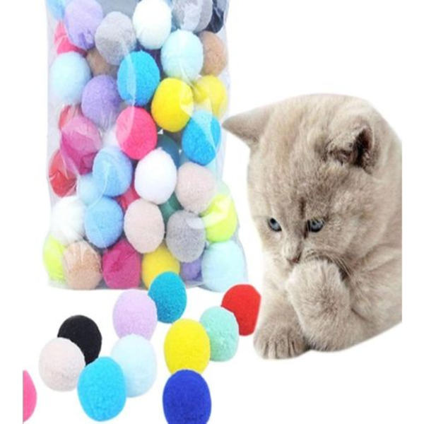 Paket med 70 kattleksak bollar, skumgummi kattleksak bollar, färgglada kattleksak bollar, pompom bollar, S