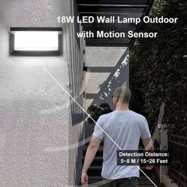 Utendørs LED-vegglampe med bevegelsessensor, IP65, vanntett, moderne