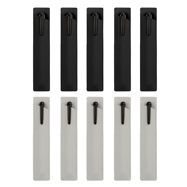 10 stk. Læder Markør Taske Fountain Pen Etui Blød Sort + Off White