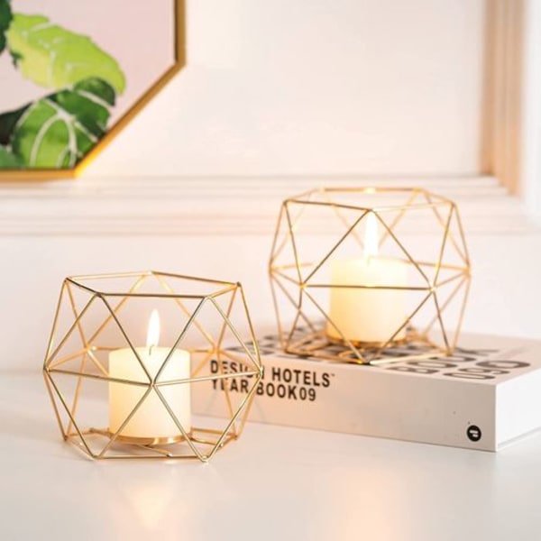 Tealight-holder i metall - sett med 2 geometriske telys