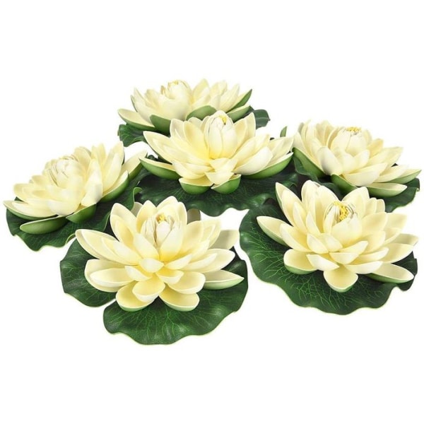 6 STK kunstig flytende skum lotusblomster, med vannliljepute-pynt,