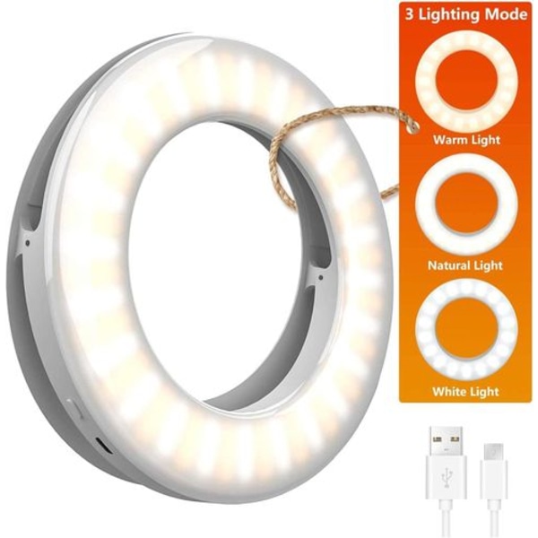 Selfie lys mobiltelefon, 20 LED ring lys, fjernbetjening, USB genopladelig