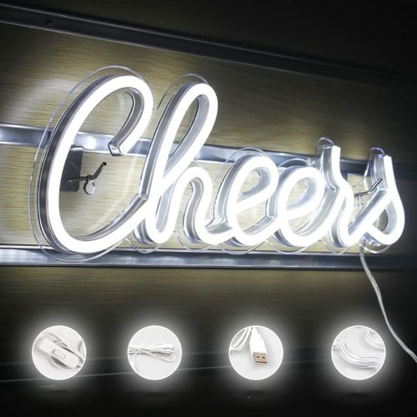 Cheers Neon Skylt för Väggdekoration Vit LED Skylt Öl Neon Bar Skylt