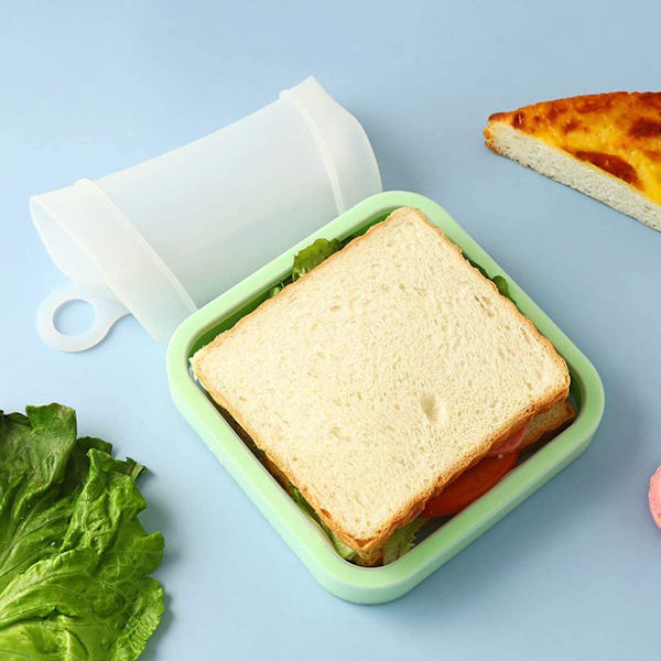 3 stk. Sandwich Toast Frokostboks Silikone Børn Lækagesikker Blød Forseglede Genanvendelige Frokostboks, med låg Bærbar Madopbevaringsbeholder til Børns Frokost Kontor