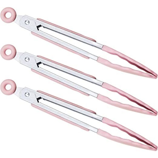 Mini silikonbestickhållare set om tre, 7 tum, rosa