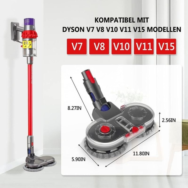 Elektrisk mopptillbehör för Dyson V15 V11 V10 V8 V7 med 6 tvättbara moppar