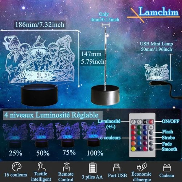 Nattlampa 3D LED Illusion Desk 16 Färgvariationer Actionfigur Lampa