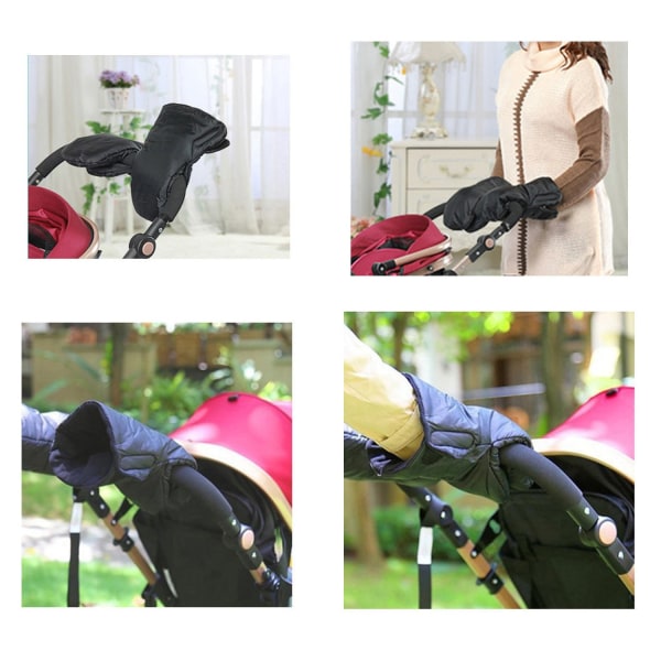 Håndbeskytter for barnevogn, vanntette frostvæskehansker for vinter, ekstra tykt barnevogntilbehør, håndvarmer (svart)