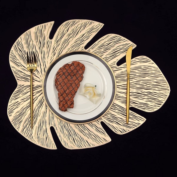 Metalliska bordstabletter ihåliga halkfri vinylmatta Värmeisolering köksbordsmatta (Bananblad i guld, 6 st) Inga andra föremål ingår