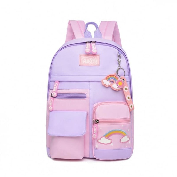 Opiskelijan koululaukku peruskoulun lasten koululaukku tytön söpö reppu suuri kapasiteetti koko 1-violetti pinkki-iso