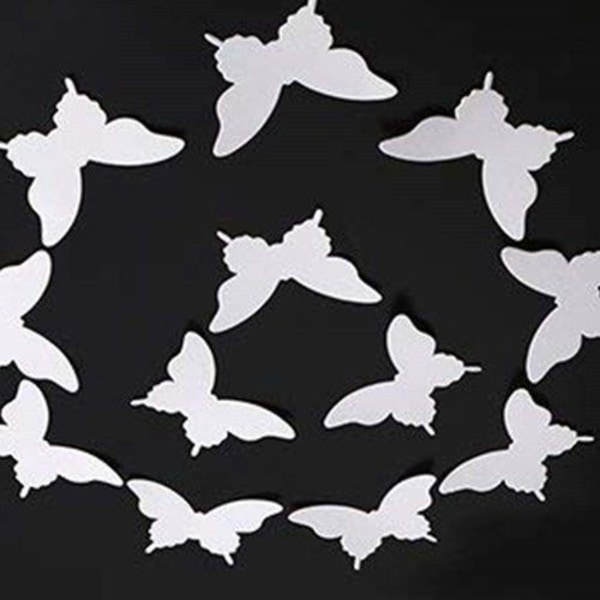 100 stk 3D Papir Vegg Klistremerker Hvite Sommerfugler Flyttbare Kunst Håndverk