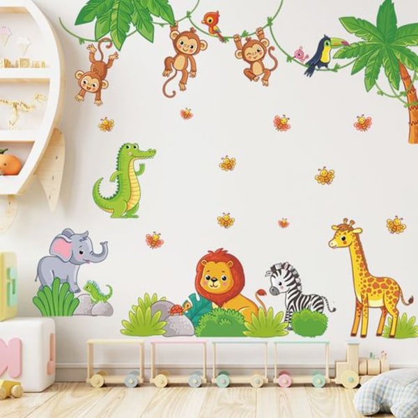 Jungle Animals Wall Stickers Monkey Elephant Wall Stickers til Baby Room Child