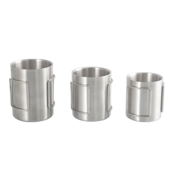 (200 / 300 / 400 ml) 3 dobbeltveggede kopper i rustfritt stål - med sammenleggbart håndtak