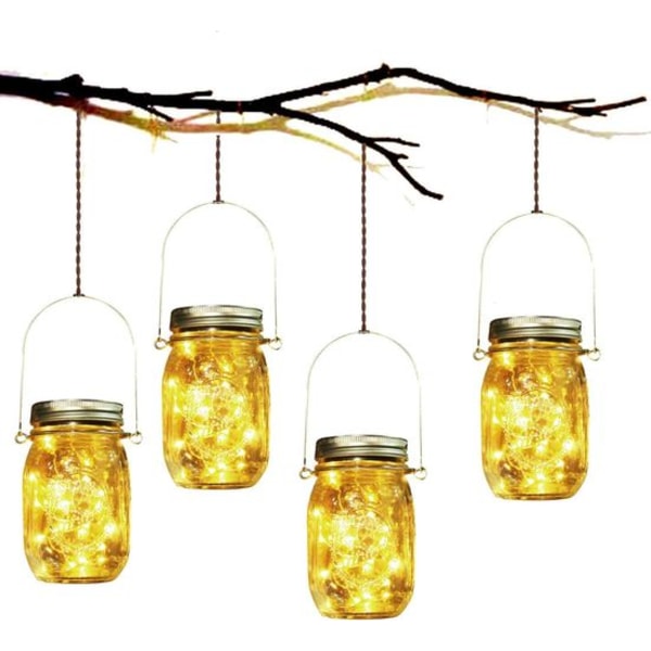 Solcellelampe, 4 stk. solcellelygte til syltetøjsglas, LED-solcellelygte, lanterne til syltetøjsglas
