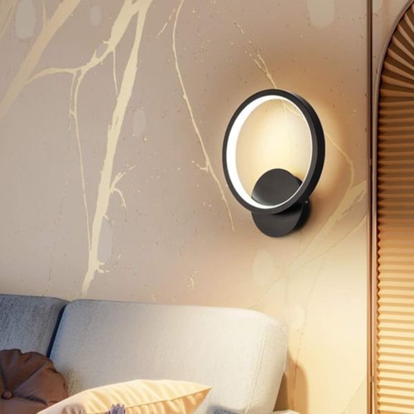 Vägglampa LED 13W rund vägglampa svart varmvit