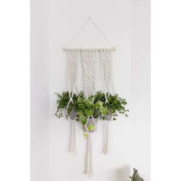 QueHouse Macrame Garn Blomkruka Dekoration - Väggdekoration Boho Blomma