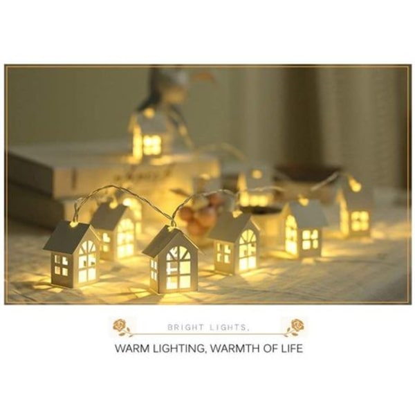 Julelys, 2m 10-LED Trehus Feilys Romdekor Varm Hvit,