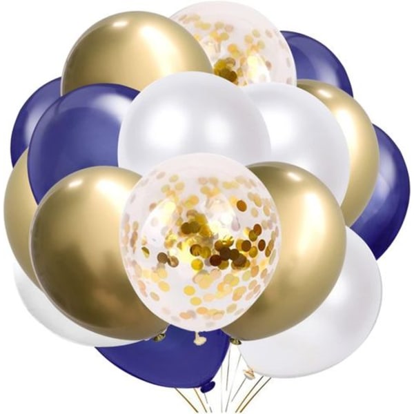 Blåa, vita och guld helium ballonger 30 cm metalliska konfetti latex ballonger