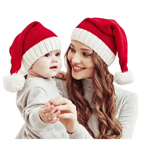 Mor og baby uldhue, vinterhue, strikket varm hue, juletilbehør