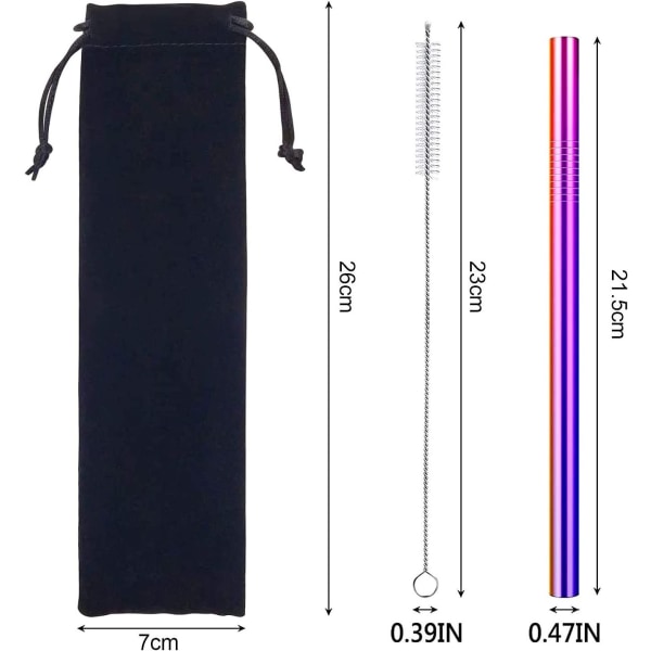 Rustfrie stålstrå, 5 gjenbrukbare metallstrå, 2 strårengjøringsbørster, metallstrå for milkshake, kaffe, cocktailer, smoothie, varme drikker