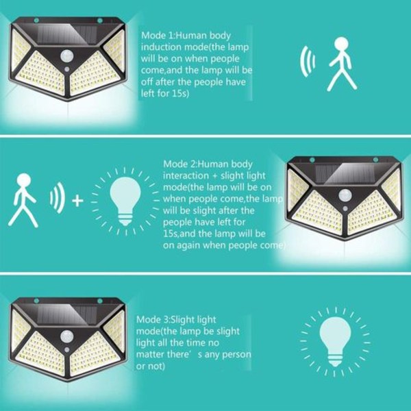 2-pack solcellslampor för utomhusbruk, 100 LED superljus solcellslampa för