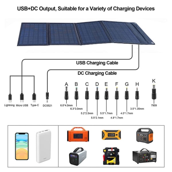 Solcellelader 30W Foldbart Monokrystallinsk Solpanel med USB-A/USB QC,