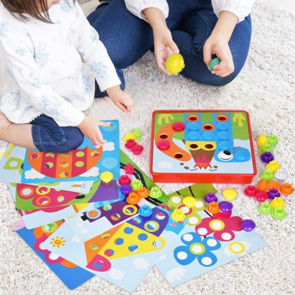 Mosaikplugg-in-spel för barn, plugg-in-mosaik med 45 plugg-in-pärlor och 12 färgglada spår