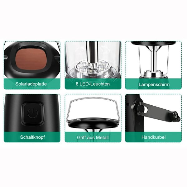 Alftek 6 LED solardriven handvevad dynamo LED-lampa / lykta / lampa för utomhusbruk